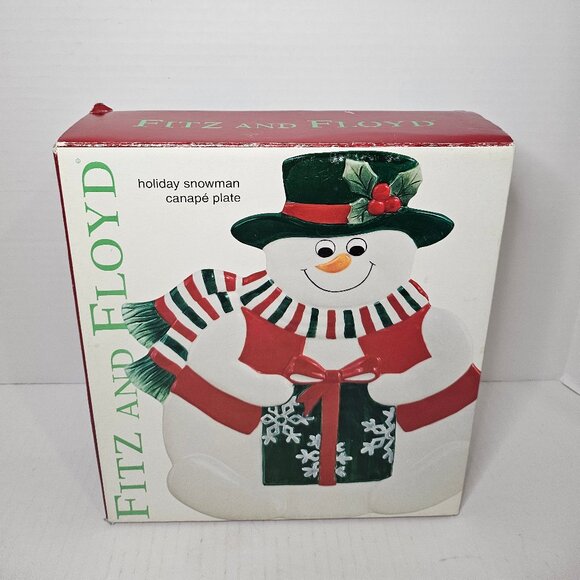 Vintage Fitz and Floyd Ceramic Holiday Snowman Canape Plate Horsd'oeuvres Treats - Picture 1 of 10